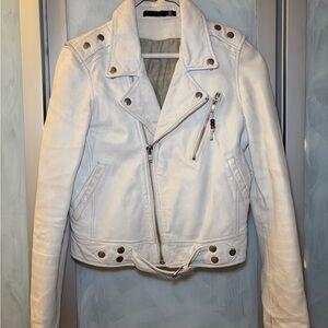 BLK DNM White Leather Jacket with Silver Accents women’s size xs